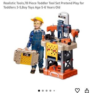 Kids Pretend Tool Bench Playset with Accessories - Orange/Yellow